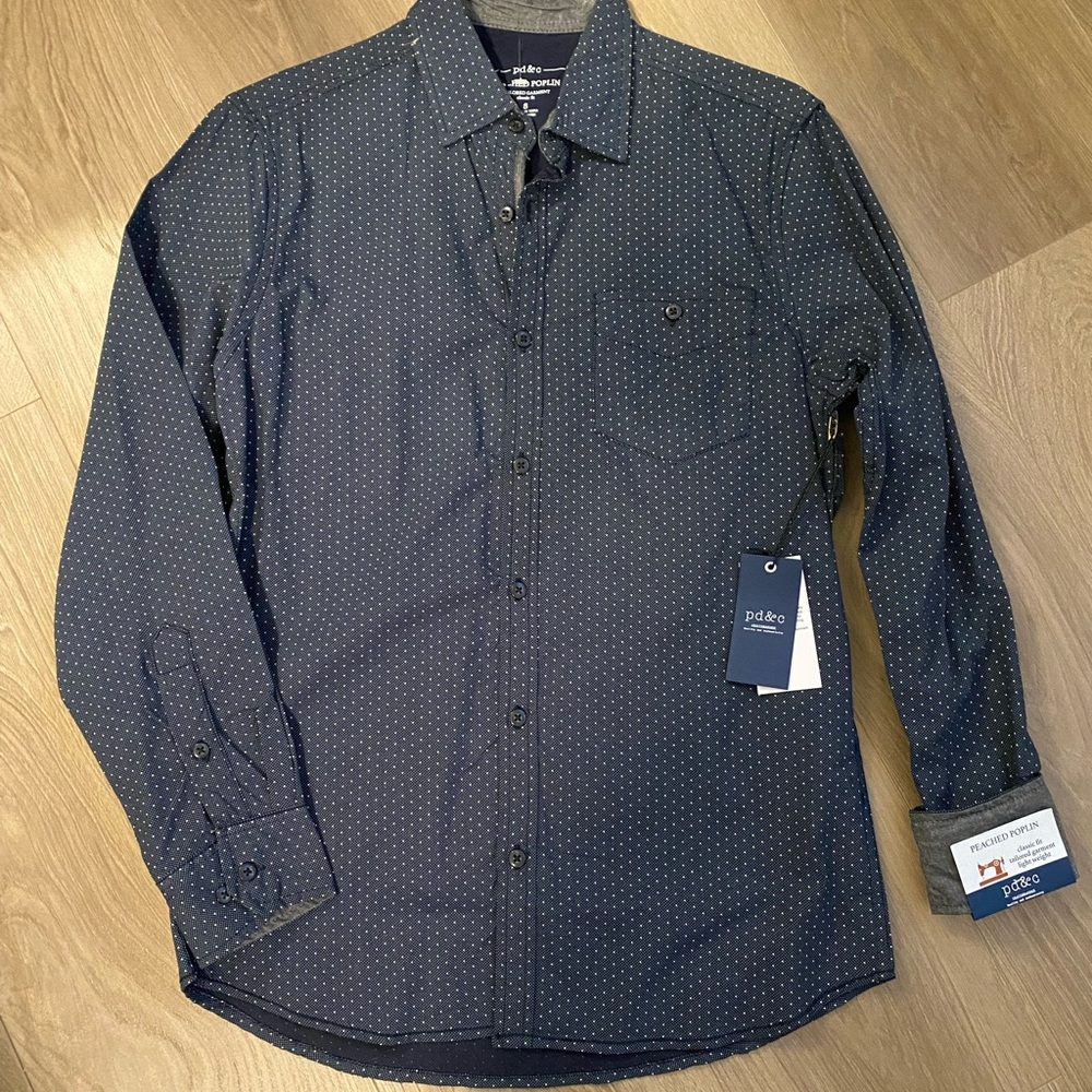 PD&C Men's Dark Blue Casual Button Down Shirt